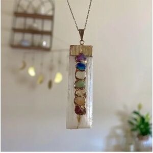 🪞 NEW chakra selenite gemstone crystal necklace pendant in multi color